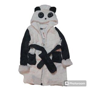 Cute Black and White Hooded Panda Bathrobe - 100% Polyester, for 3-4 Year Olds